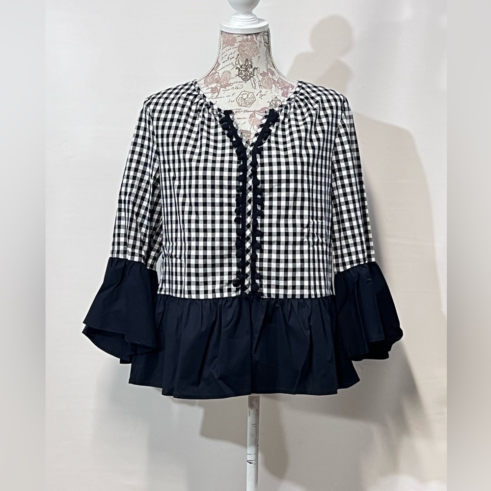 CUPIO‎ Black and white checkered ruffle accent top size S. - Picture 5 of 12